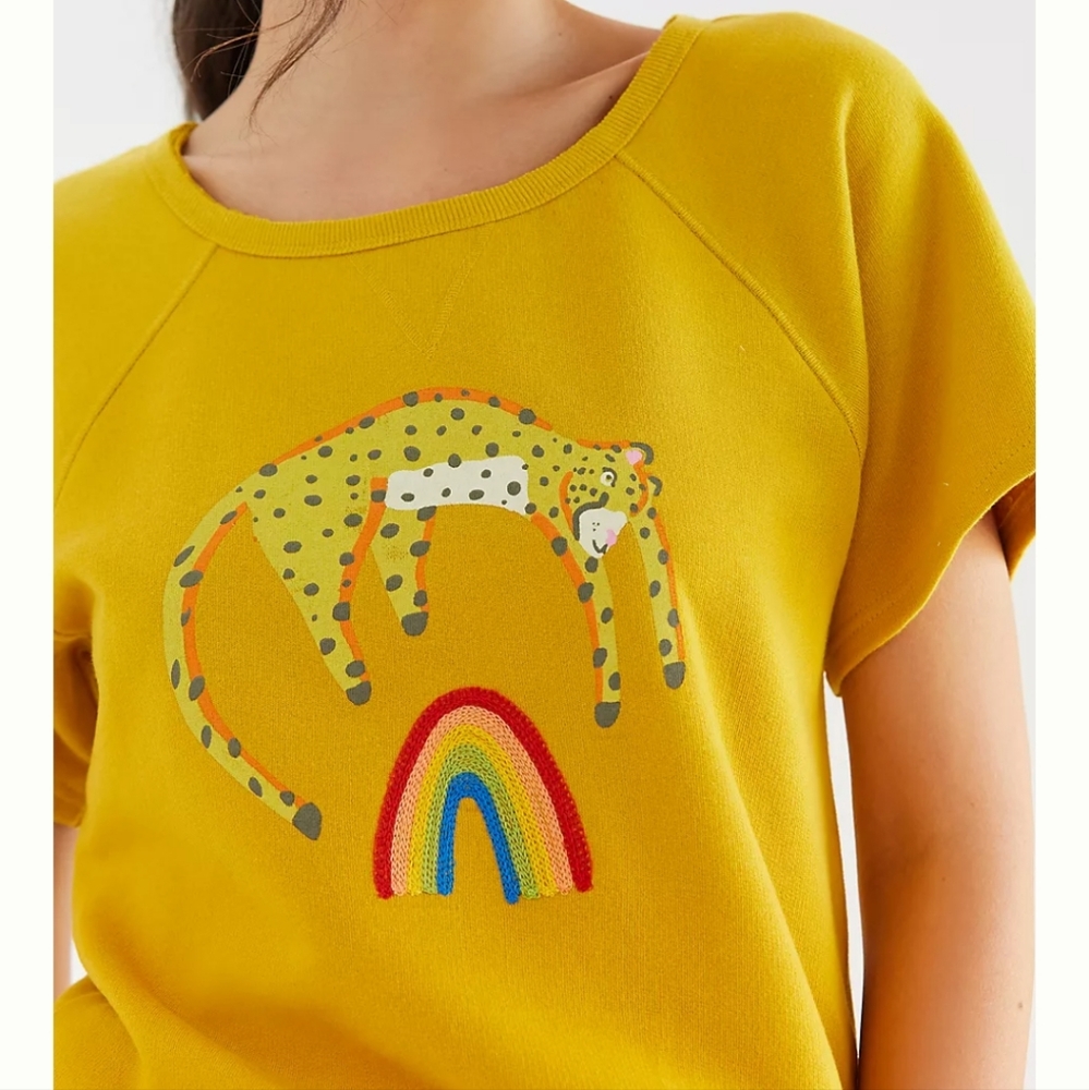 Anthropologie Jarmel by Jarmel leopard rainbow graphic tee size l nwot